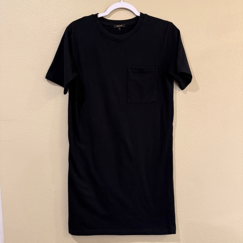 Quince Women Black Organic Cotton Short Sleeve Pocket T-Shirt Mini Dress Size S